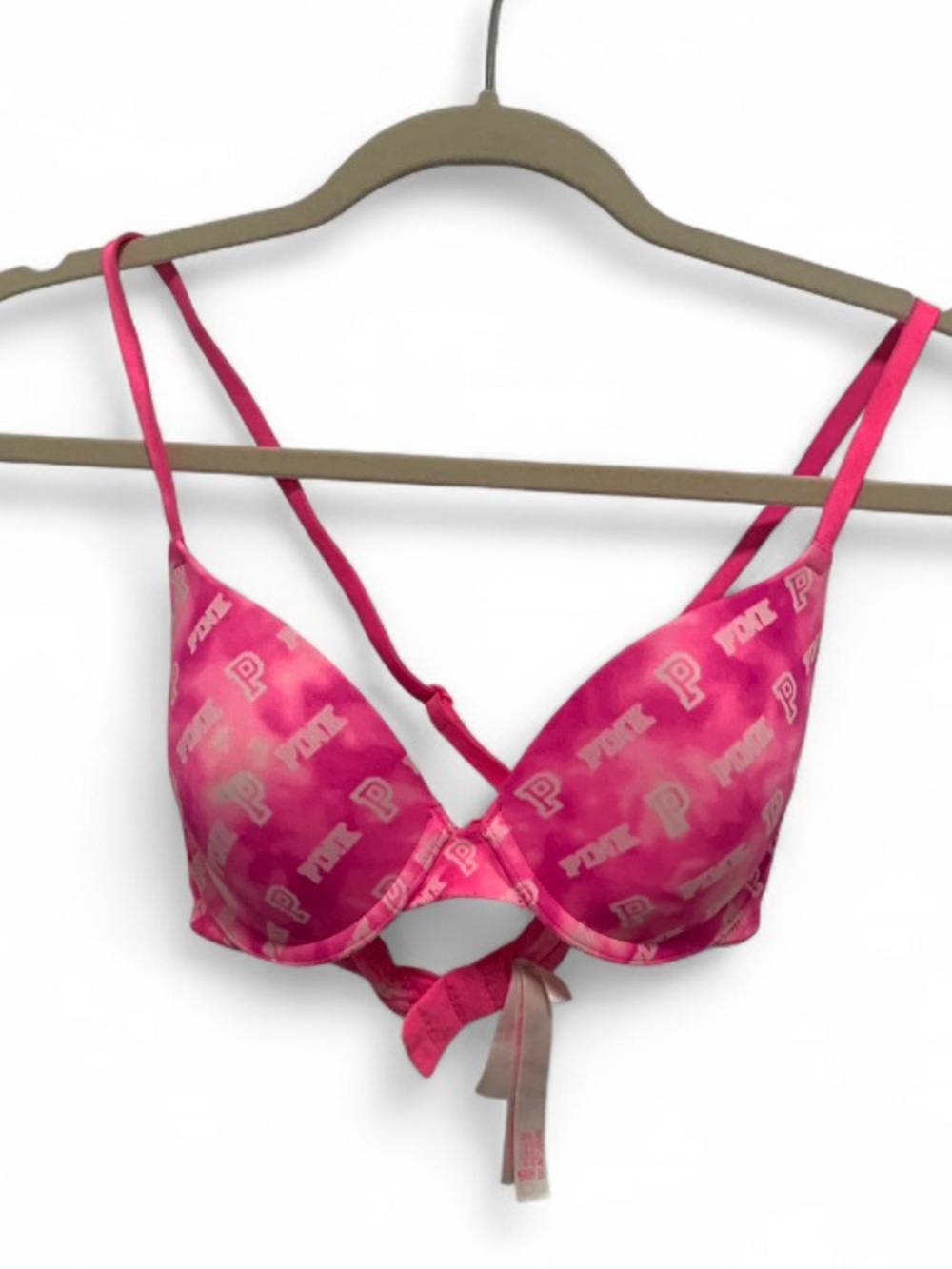 PINK Victoria's Secret Hot Pink Logo Lightly Lined T-shirt Bra